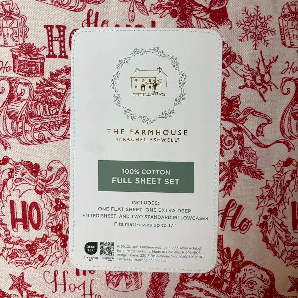 Farmhouse by Rachel Ashwell HO HO HO Santa FULL 4pc Sheet Set Cotton NEW